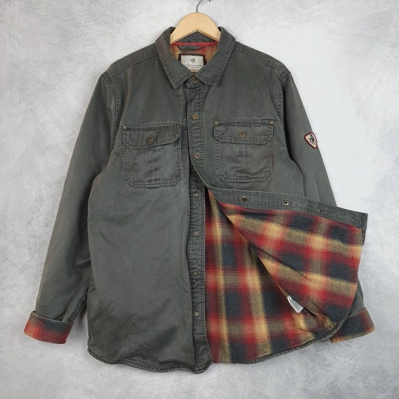 Legendary Whitetails Shirt Jacket Mens Large Tall Gray Flannel Lined Plaid Snap - Picture 1 of 16